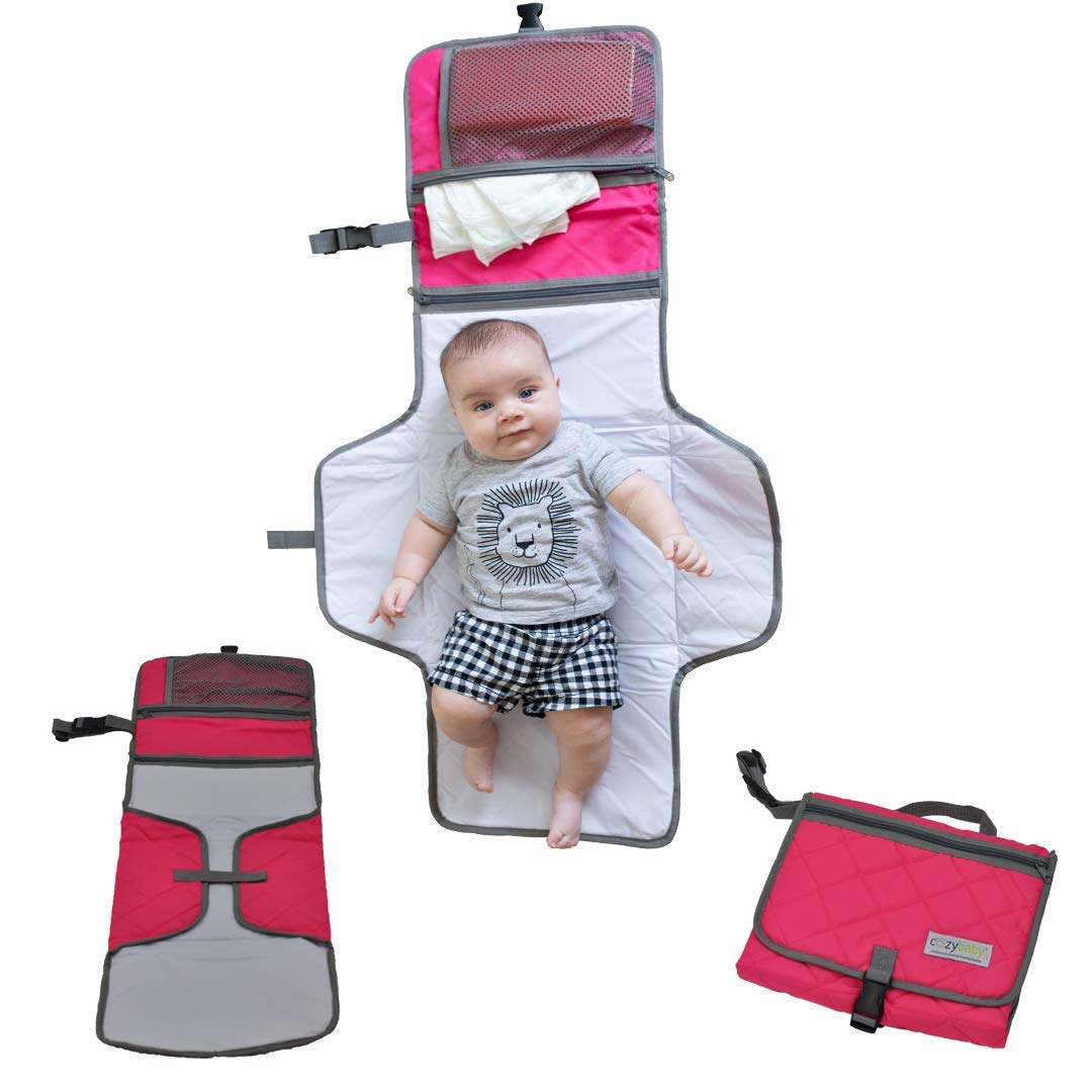 Cozy Babys On-The-Go Diaper Changing Pad/Station/Mat - Waterproof Padded Diaper Changing Station/Mat with Storage Makes Messy Change Time a Breeze for Busy Moms (Pink Cheer)