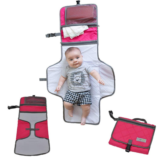 Cozy Babys On-The-Go Diaper Changing Pad/Station/Mat - Waterproof Padded Diaper Changing Station/Mat with Storage Makes Messy Change Time a Breeze for Busy Moms (Pink Cheer)