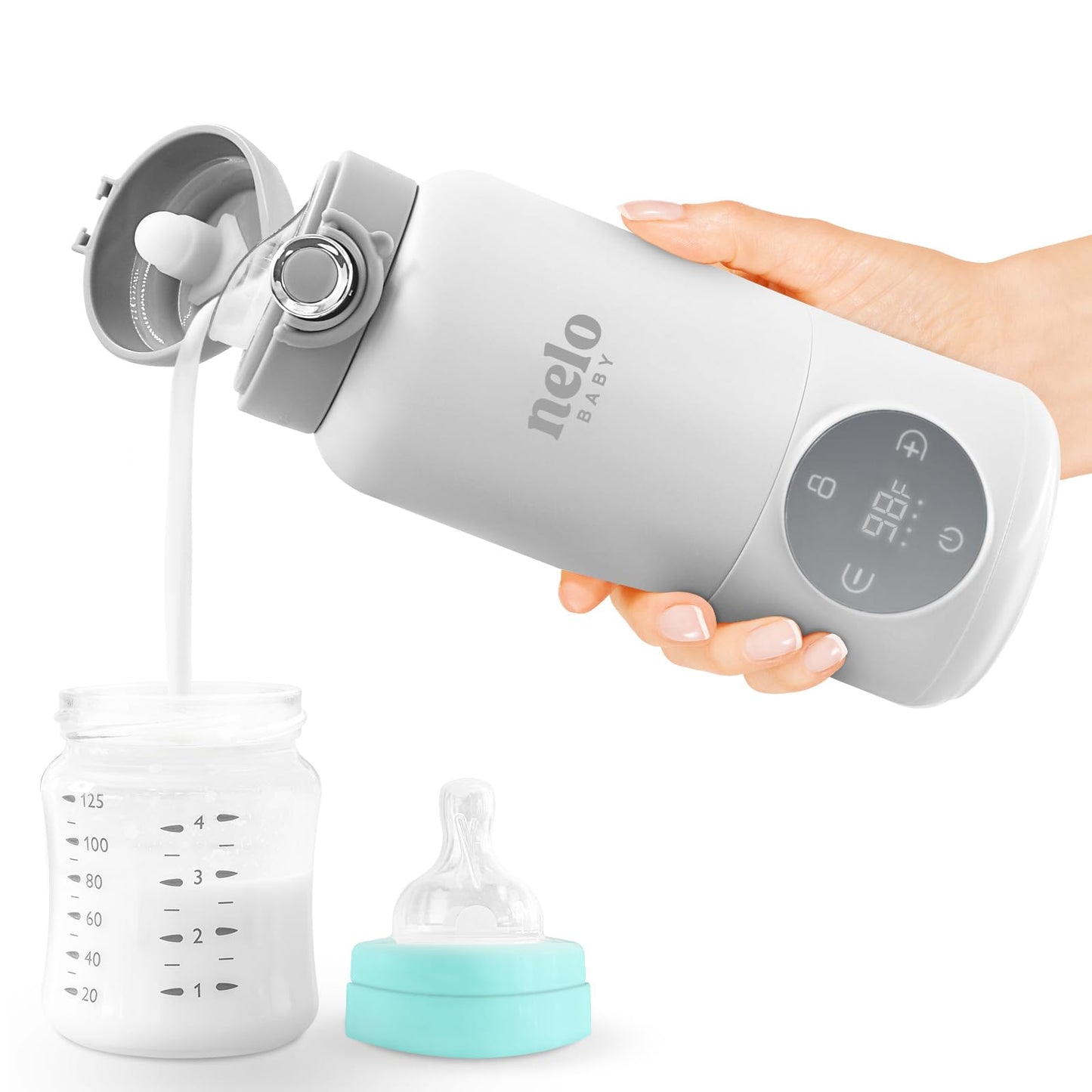 NELO Portable Milk Warmer with Large 16oz Capacity Super Fast Charging Fast Heating Cordless Formula Breastmilk & Water Warmer Real-Time Temp Display Perfect For Travel and Busy Moms BPA Free